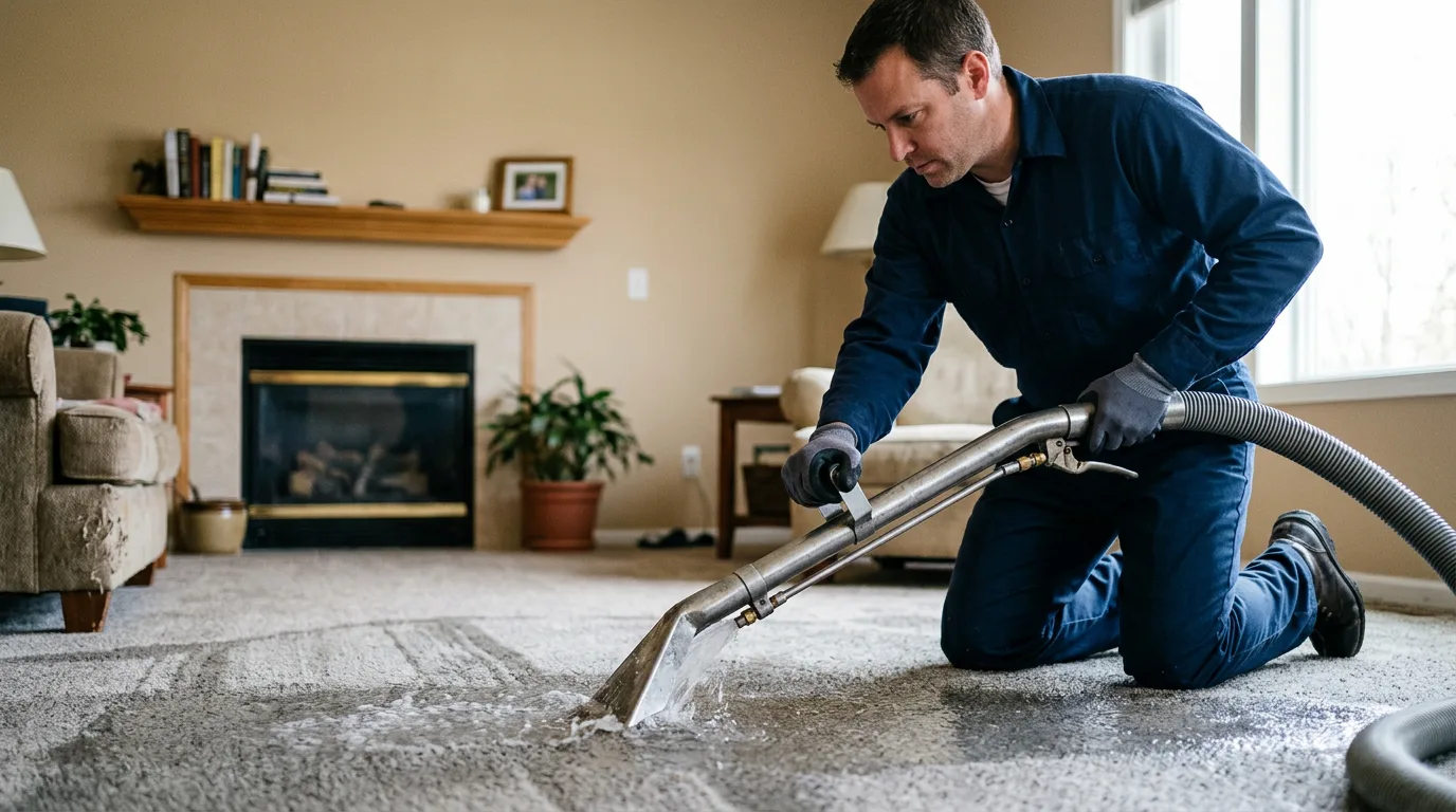 Water damage restoration technician working near Adona, AR